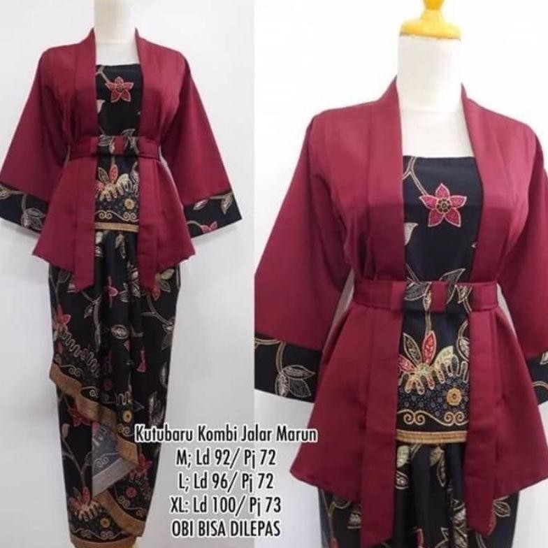 SETELAN KEBAYA ELNIRA BALOTELI LENGAN 3/4 MODEL KUTUBARU MIX ROK LILIT BATIK PANJANG UKURAN JUMBO BA