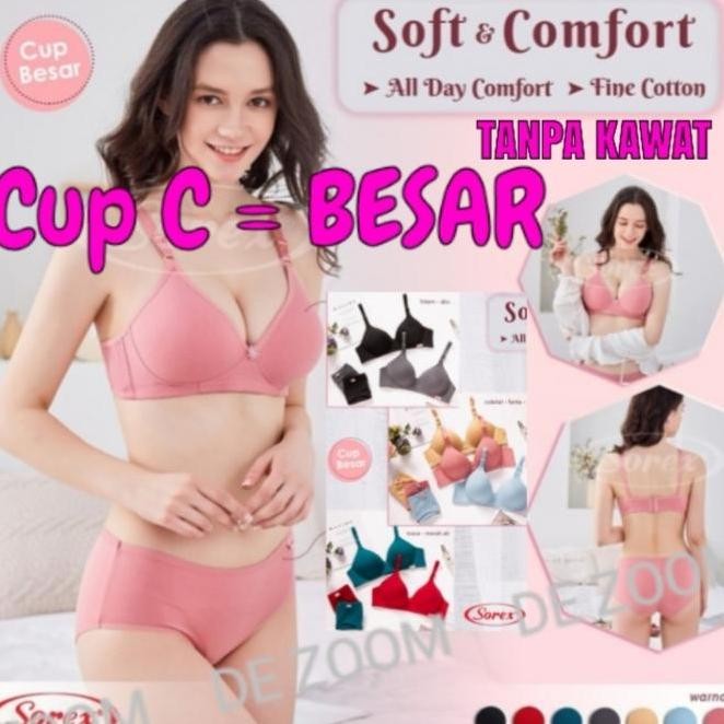 Bra Set Tanpa Kawat +Cd Wanita Busa Sedang Cup B Dan Cup C Sorex