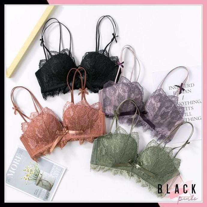 Blackpink Bra Push Up Wanita Sweety Pakain Dalam Renda Pita Motif Daun 9030