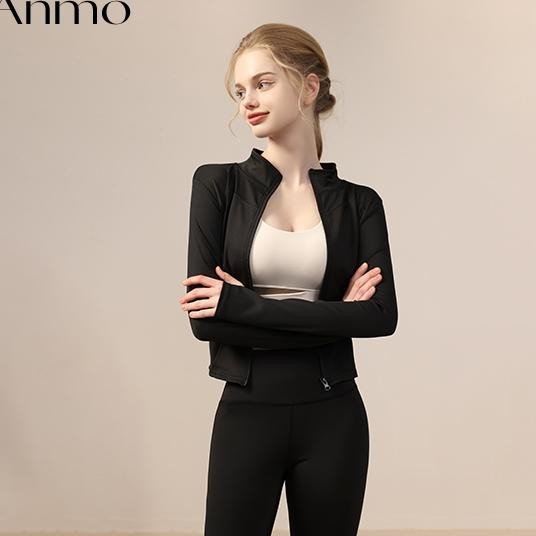 Anmo Jaket Olahraga Wanita Lengan Panjang Pakaian Yang Cocok Untuk Olahraga Yoga Gym