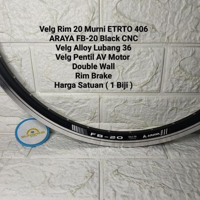 Promo Rims Velg 20 Murni 36H Araya Fb20 Etrto 406 Double Wall Brake Line Valve Av Black Cnc Sepeda L