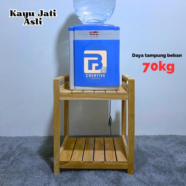 Rak Dispenser Galon 2 Tingkat Kayu Jati Rak Kayu Susun Serbaguna