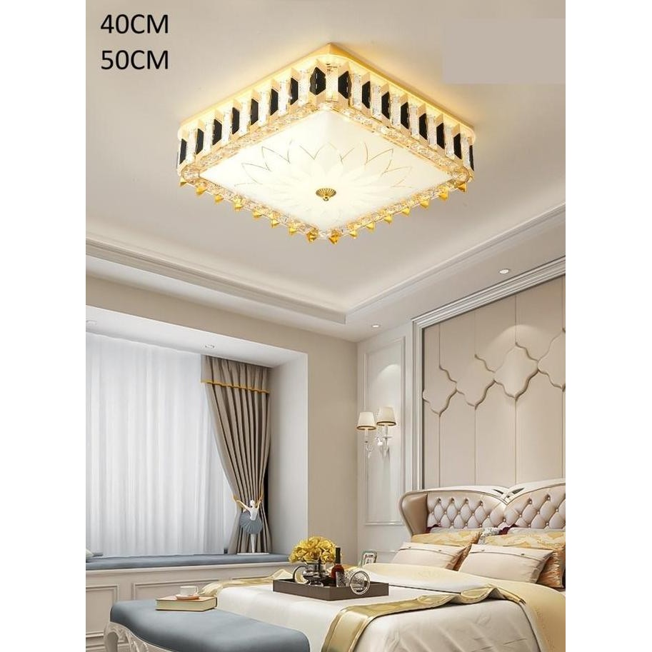 FL 1629 LAMPU PLAFON KRISTAL KOTAK 40CM 50CM MODERN KLASIK RUANG TAMU Murah