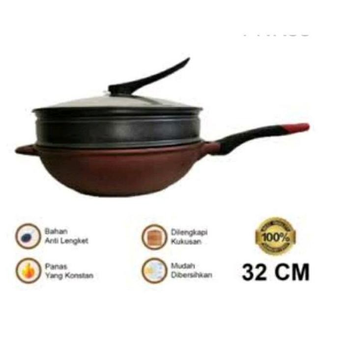 Wajan , Panci Kukus , Steamer ,  Panci Multifungsi  , Use Wok 32Cm