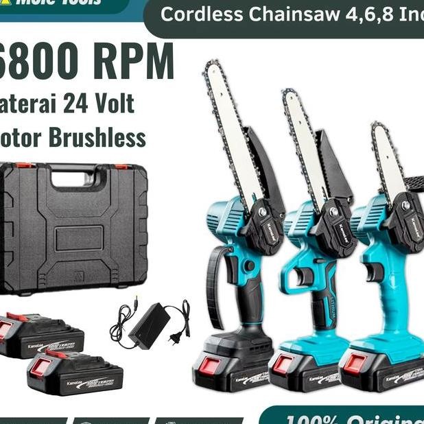 Kamolee Chainsaw Mini 8 Inch 24V Mesin Gergaji Kayu Listrik Tanpa Kabel Brushless Chainsaw 4 Inch 6 
