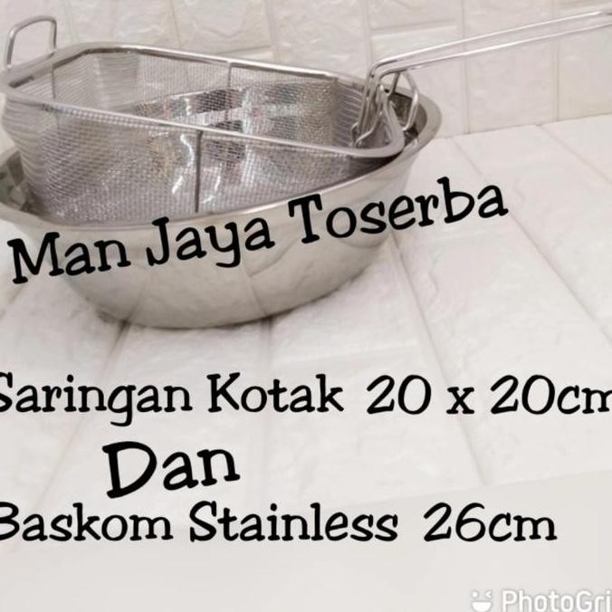 Saringan kotak 20 x 20 cm dan baskom 26 cm stainless steel SMR