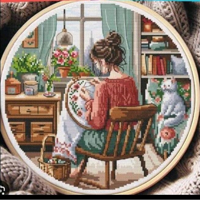 paket kristik wanita menyulam sewing girl pola kain cross stitch 14ct