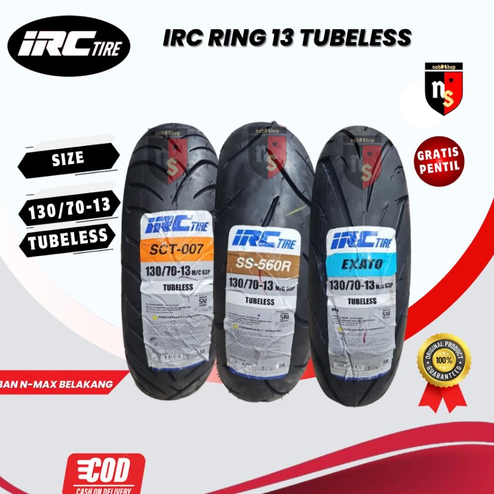 Baru Ban IRC NMAX Belakang 130/70-13 Original Tubeles Free Pentil
