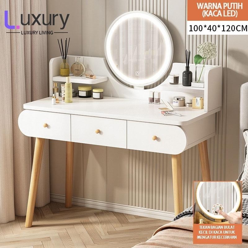 Rias Putih/Meja Rias Lampu Minimalis/Meja Rias Kecil/ Meja Make Up Lampu Led/Meja Rias/Meja Rias Kec
