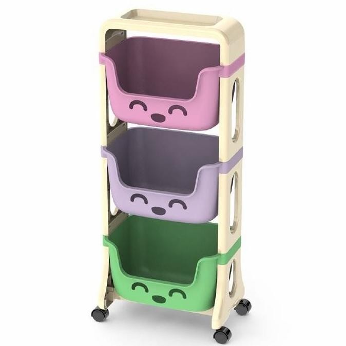 RAK SERBAGUNA BIGGY RAK SMILE 3 SUSUN DENGAN RODA UNTUK DAPUR MAINAN