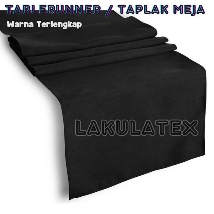 Taplak Meja Table Runner Bahan Suede Premium Hitam Polos Custom Ukuran