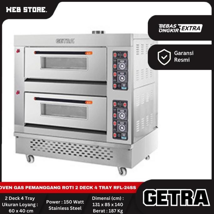 NANSO Oven Gas Pemanggang Roti Gas Baking Oven 2 Deck 4 Tray RFL-24SS Getra