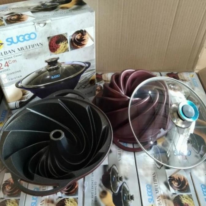 Loyang Bolu Tulban Multipan Suggo 24 Cm Twister Multipan Glass Lid