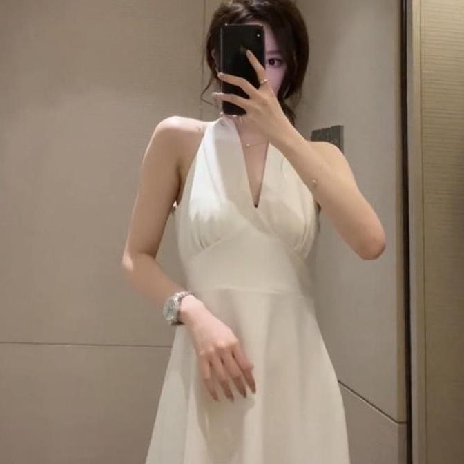 Folady - A078 Maxi Dress Wanita Ala Korea Style Import Dress Tanpa Lengan V - Neck Warna Hitam Dan P