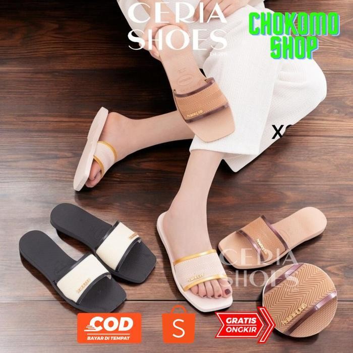 ZAI-2530 Sandal Slop Wanita Karet Jelly Teplek Bahan Elastis Empuk Sendal Harian Sol Anti Slip Tebal