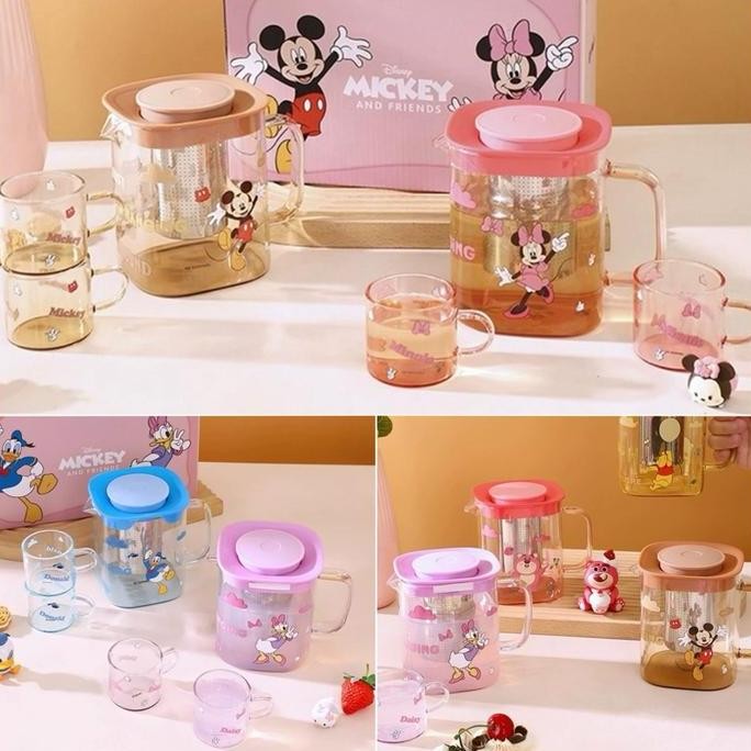 Disney Glass Teapot Set Teko Teh Dengan Saringan Jug Pitcher Hadiah Unik