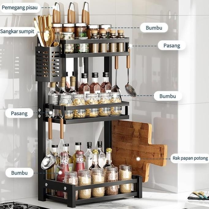 Rak Bumbu Dapur Stainless Steel Rak Penyimpanan Dapur Rak Bumbu Rak Dapur Stainless 3 Susun 2 Susun 