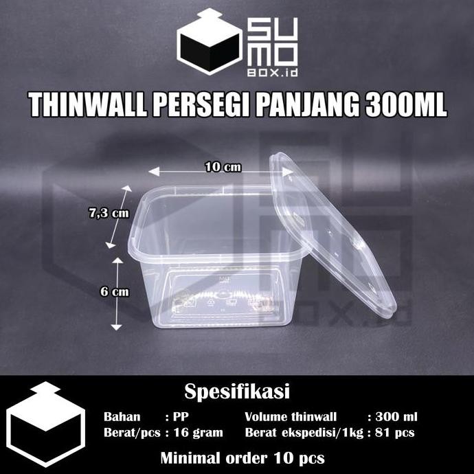 Thinwall PERSEGI PANJANG 300ml + tutup / kotak box dessert [ECERAN]