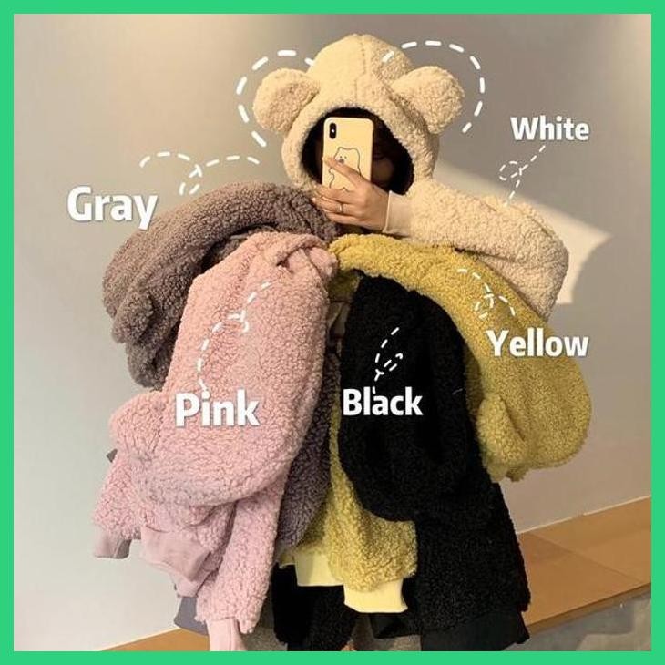 PROMO KJA-15 JAKET LUARAN WANITA IMPORT KOREA BIG SIZE BULU BERUANG WINTER - COSPLAY DRAMA PRANK FIL