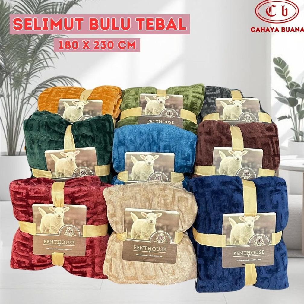 Selimut Penthouse Bulu Embos Polos Tebal 180 x 230 cm King Merk Penthouse Motif Dewasa Lembut Bagus
