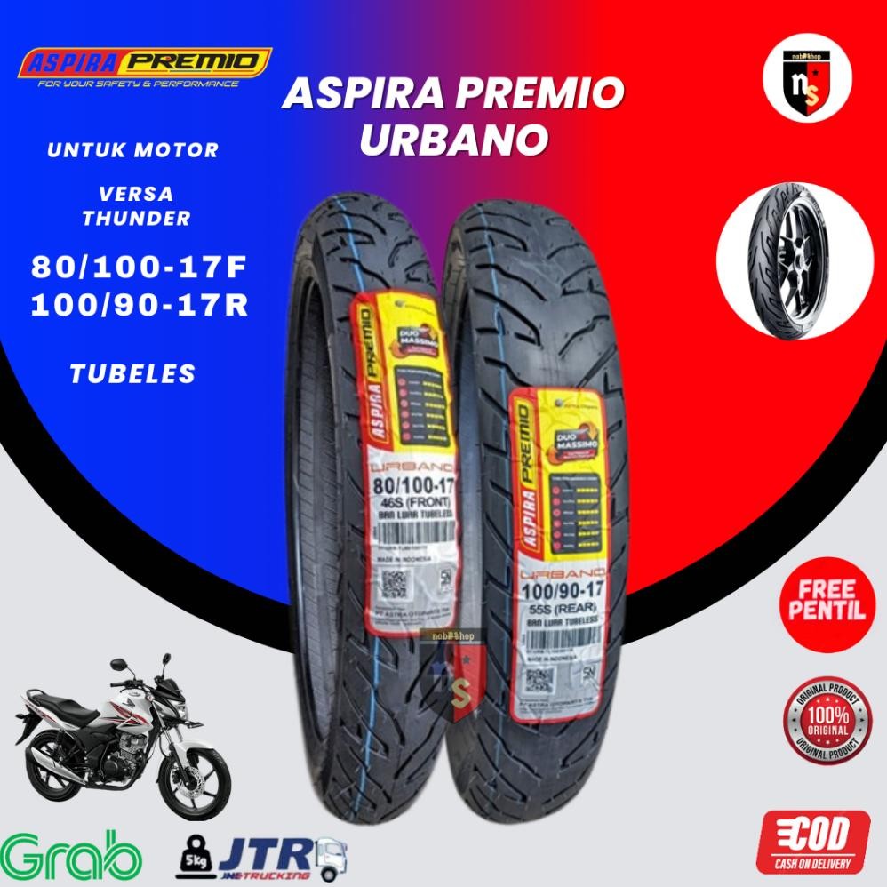 Baru Aspira Premio Urbano 80/100-17 Front Ban Motor Tubeless Ring 17
