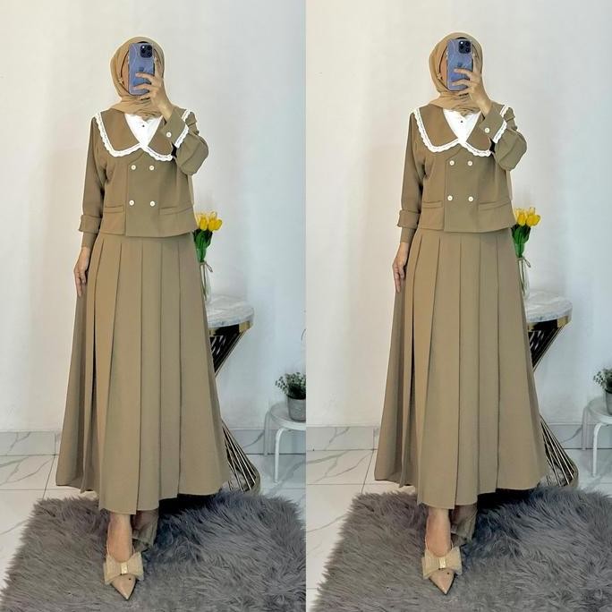 Orlee Ester Set Oneset 3In1 Setelan Rok Setelan Wanita Oneset Dress Wanita Blazer Hijab Friendy