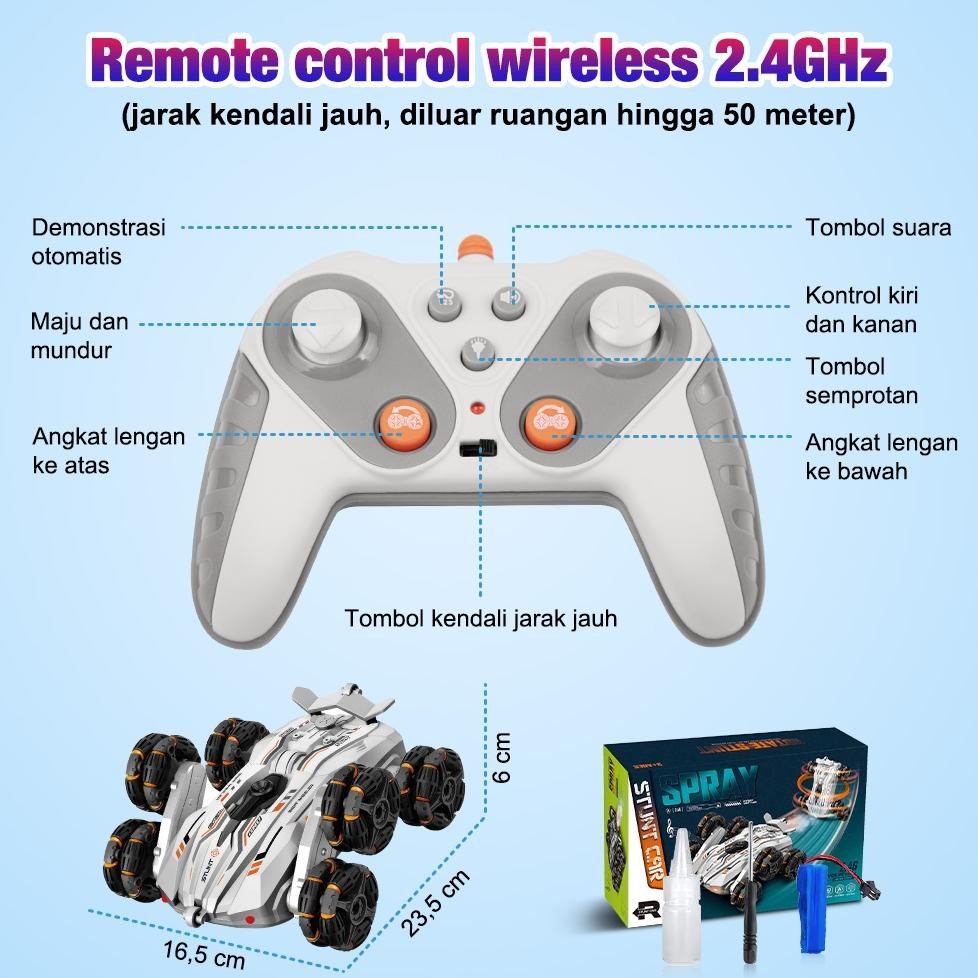 WETECH Semprot RC Drift Car 6 Wheels Spray 4WD Swing Arm Drift Vehicle Mobil Remote Control Drift 2.