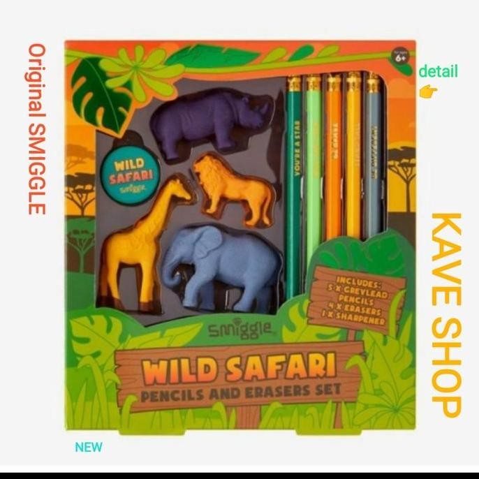 SMIGGLE Pencils and Erasers Set Wild Safari - Ori - NEW
