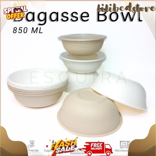 New Bagasse Bowl / Disposable Bowl / Mangkok Take Away 850 ml / 10 Pcs / BG850