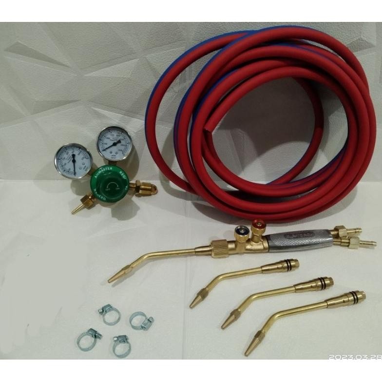 FEVERFEW Paket Blender las karbit + 4 mata las + Selang 10 meter + regulator oksigen+ 4 klem cocok u
