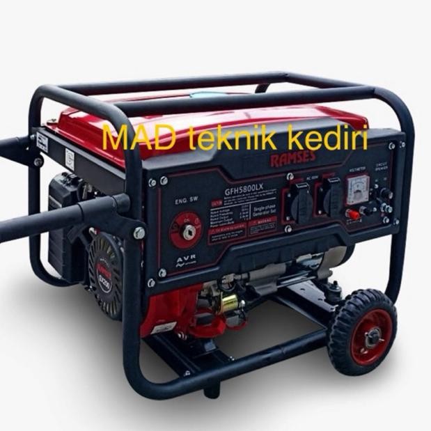 albertGokil Generator Listrik Genset 2500-3000 watt RAMSES GFH5800LX Stater + Aki +Roda