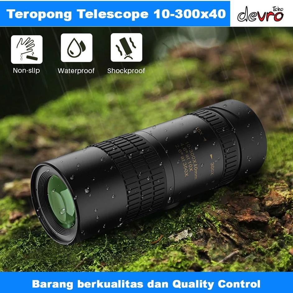 FEVERFEW Teropong Monocular Zoom Telescope Long Range 10-300x40 - Lensa Teleskop Saku Monokular - AP