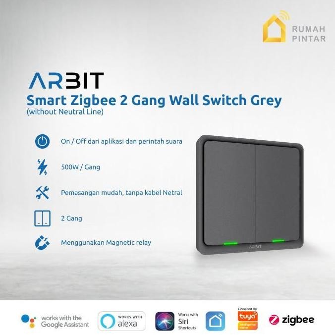 ARBIT Smart ZigBee Wall Switch Without Neutral Wire Line - Grey