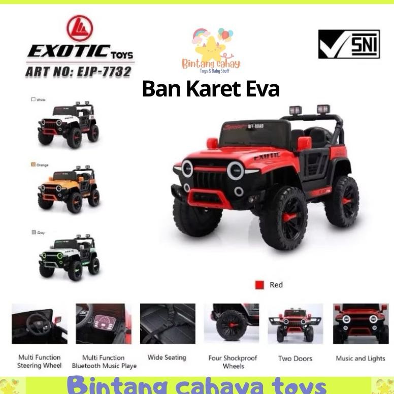 (FREE KARPET ALAS KAKI) Mobil Aki anak Jeep Exotic EJP 7732 7701 Ban Karet Remote control besar
