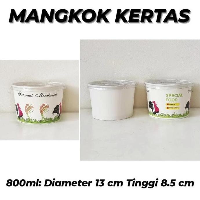 MANGKOK KERTAS 800ml POLOS MOTIF / PAPER BOWL + TUTUP / PAPER BOWL