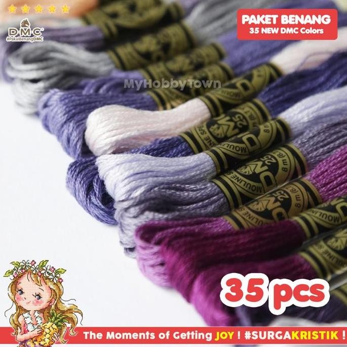 Paket 35 Pcs Warna Baru Benang Sulam Kristik DMC Art 117 - 100% Katun