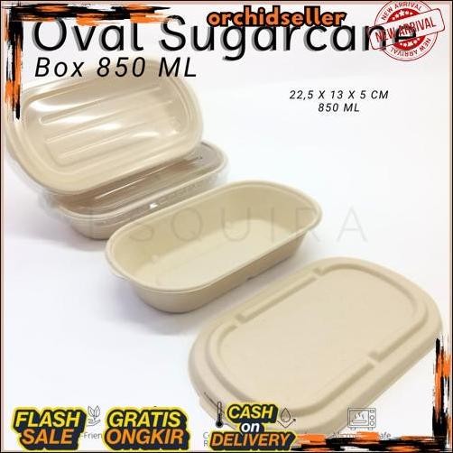 New Oval Sugarcane Box 850 ML / Lunch Box 10 Pcs + Lid / TAB850