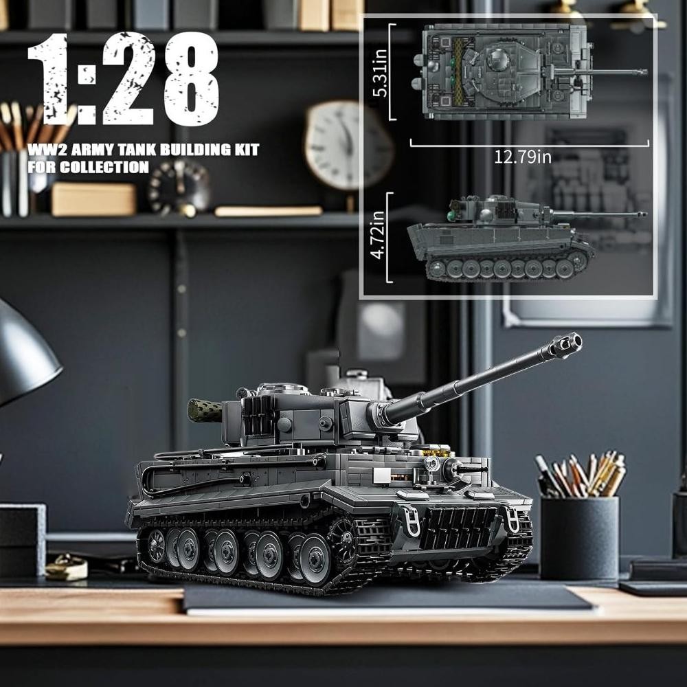 TERJAMIN ASLI 1:28 TIGER HEAVY TANK BUILDING BLOCKS SET FOR ADULTS, COMPATIBLE WITH LEGO MILITARY VE
