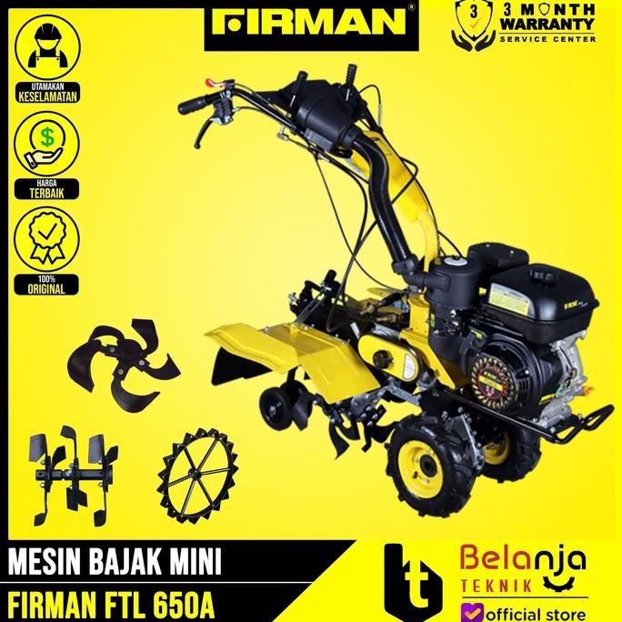 JUNJI- FIRMAN Mesin Bajak Mini Parit Bedengan FTL650A Traktor Bensin 9 HP Pembuat Parit 100-150mm Ke