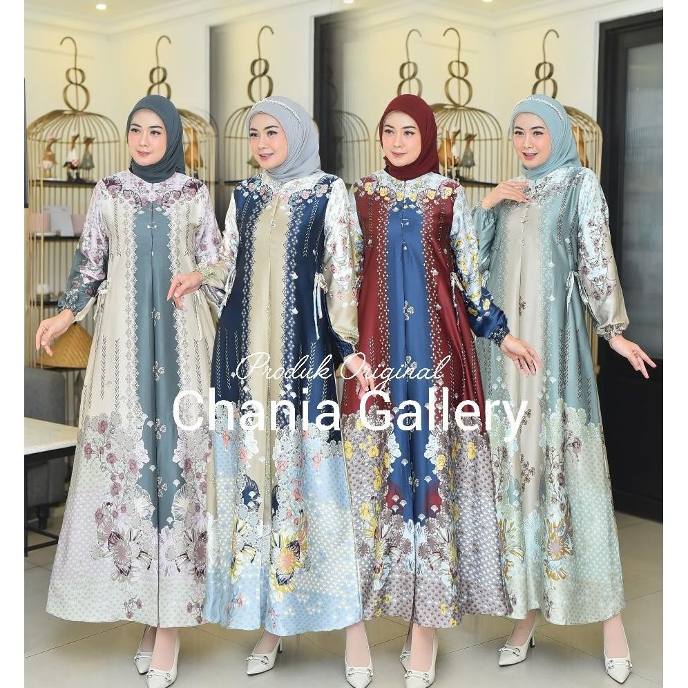 DRESS LiLY SILK PREMIUM Elegan Busui FrendlyGamis Motif Bunga|Gamis pesta lebaran