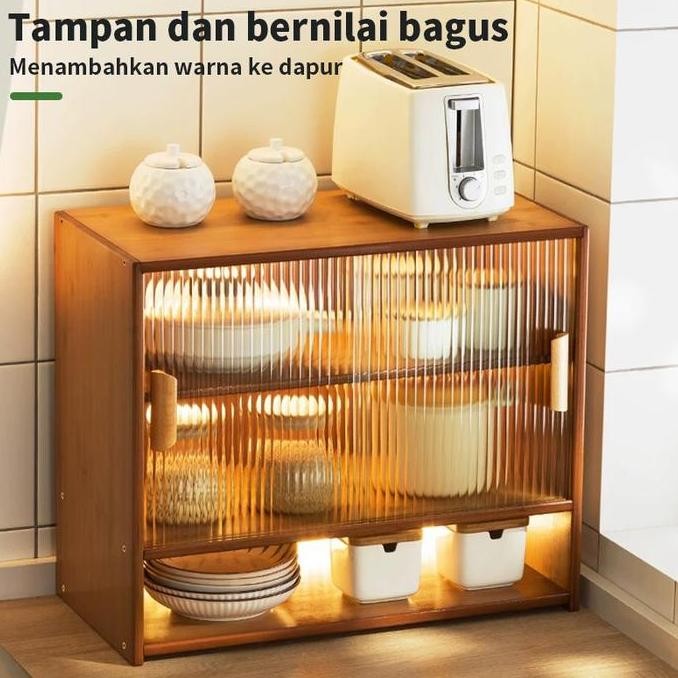 WONDERWEISS- Etife Rak makanan / Rak Piring / Rak Dapur / Lemari Dapur / Rak Dapur Bambu / Lemari Pi