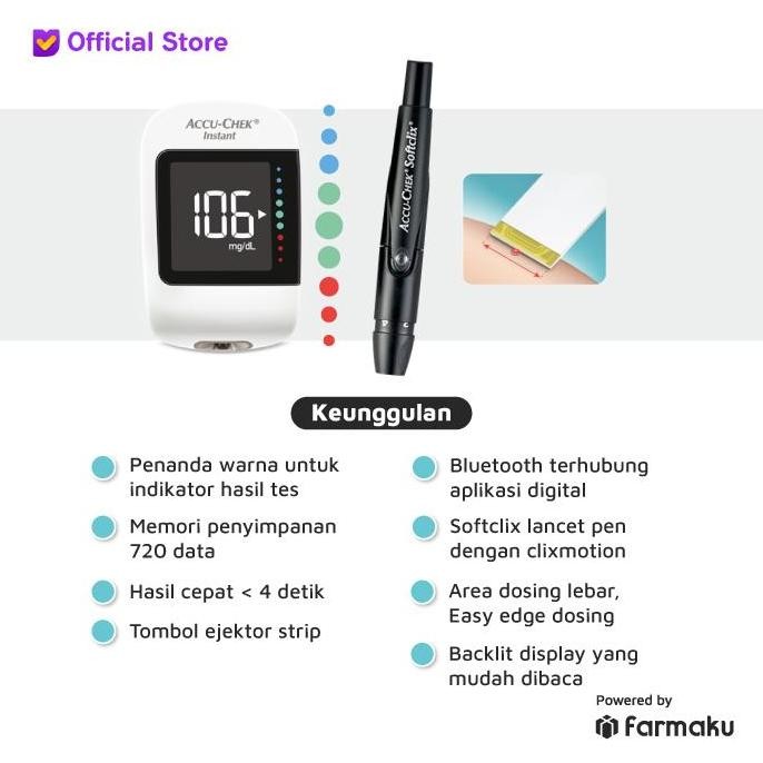 Accu-Chek Instant Paket Alat Cek Tes Gula Darah (Alat, Strip, Lancet) Kualitas Terbaik Harga Termura