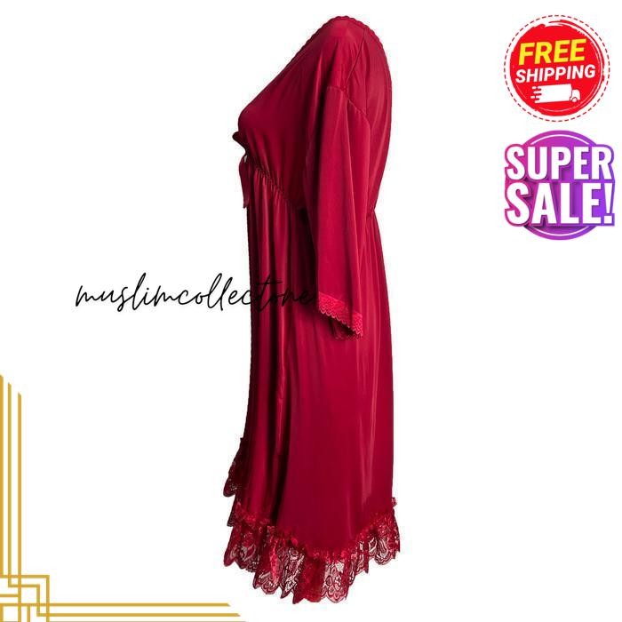 LINGERIE BAJU DINAS MALAM EDITION LONG DRESS TIDUR WANITA DEWASA JUMBO NEW VERSION TYPE V-NECK RENDA