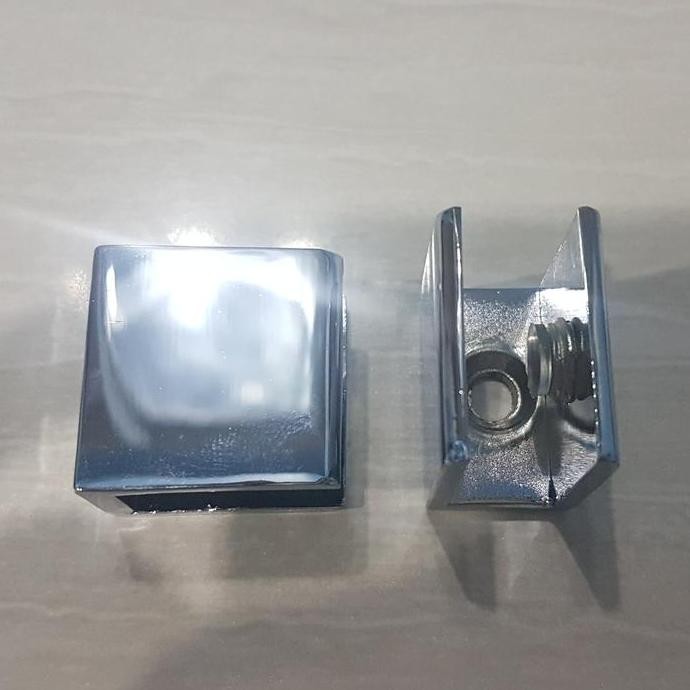 Promo Ambalan Jepit Kaca Kotak Stainless Penyangga Ambalan Kaca 5 - 12 Mm S Cod
