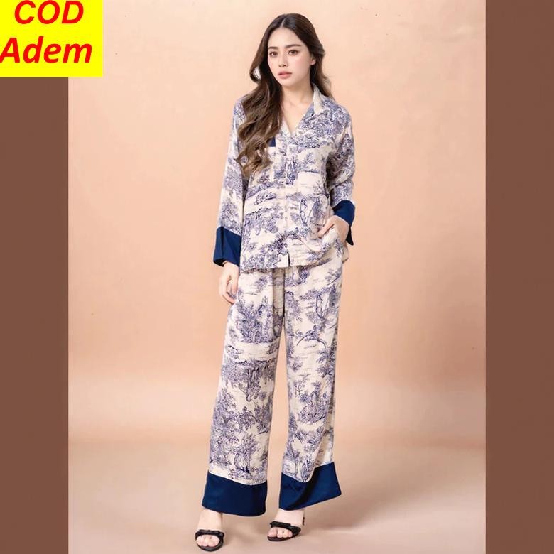 Best SellerSetelan Piyama Wanita Lengan Panjang Satin Baju Tidur Wanita Korea Style Loose & Elegan