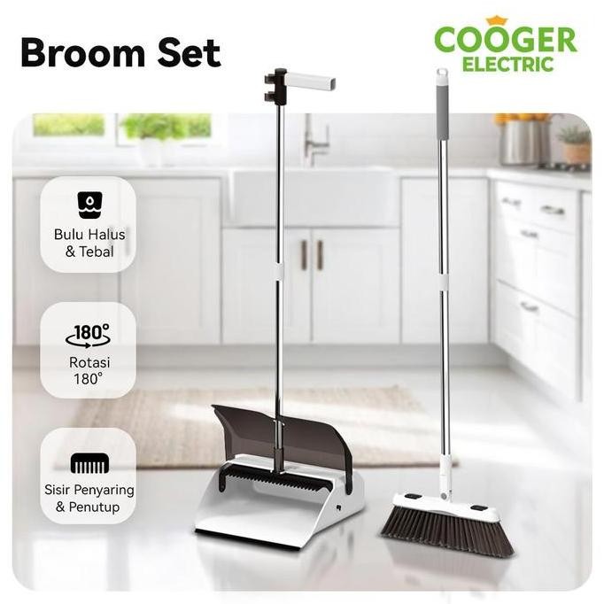 COOGER Electric Sapu Set Sapu Dan Pengki Sapu Lantai Dengan Pengki Bertutup