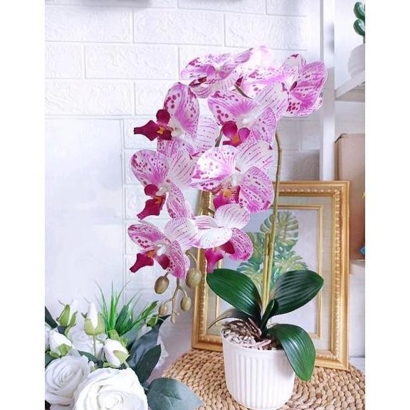 DF357>> BUNGA PALSU ANGGREK CABANG 1 VAS GARIS / BUNGA PALSU