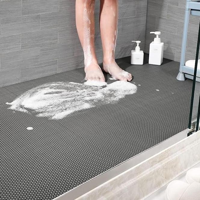 Karpet Pvc Kamar Mandi Warna Grey 100Cm X 120Cm, S Mat, Keset Kamar Mandi, Karpet Jaring Tebal (Leba