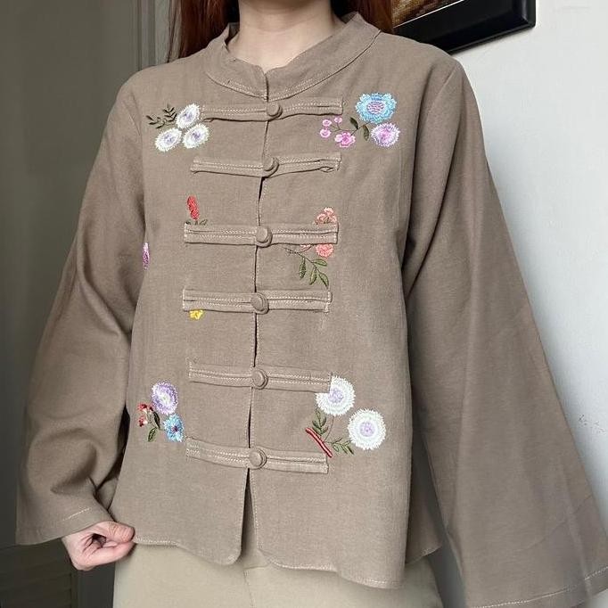 Promo Meylie Top atasan blouse kemeja cardigan outer linen bordir wanita korean style by Biel the la