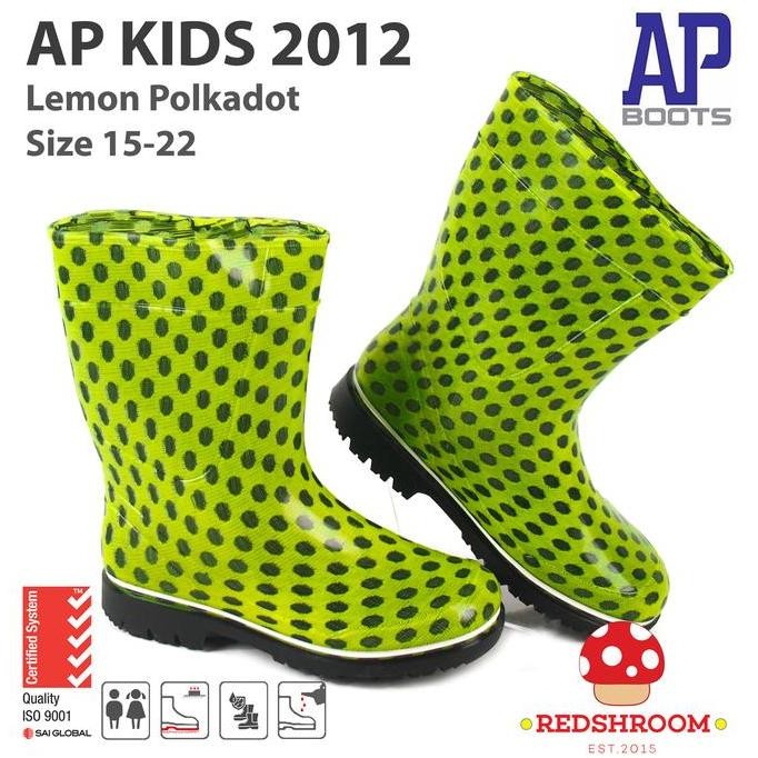DB48>> Sepatu Boot Anak AP BOOTS 2012 Lemon Polkadot Karet Ringan Lentur Anti Slip Anti Air Lokal